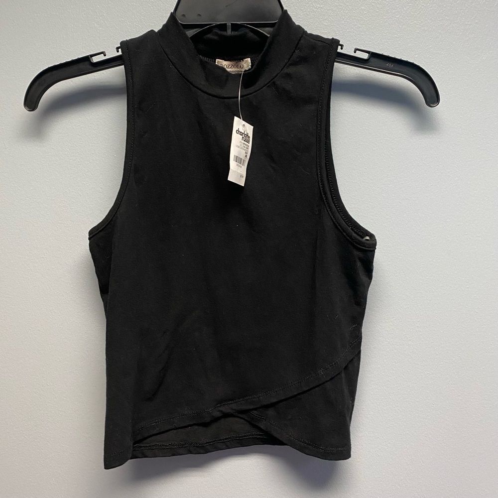 Bozzolo Black Asymmetrical Crop Tank Top